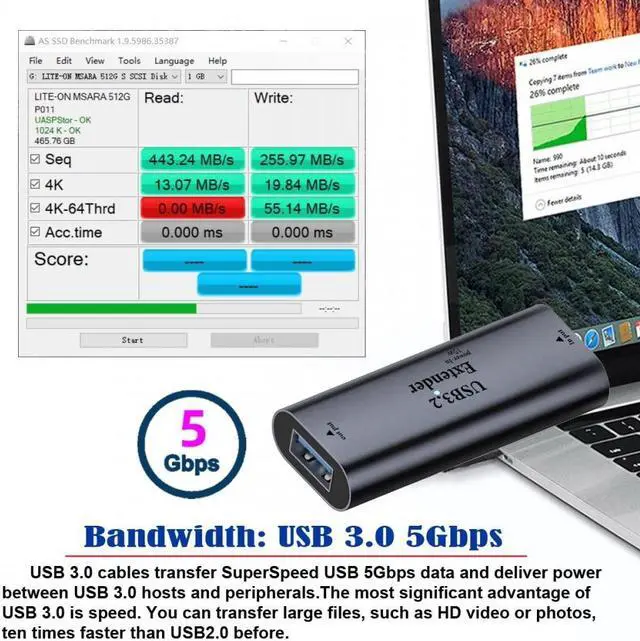 Alt view image 3 of 7 - Jimier USB 3.0 Active Repeater Adapter Type-A Female to Type-A Female Extender with Chipset for Camera Printer Computer