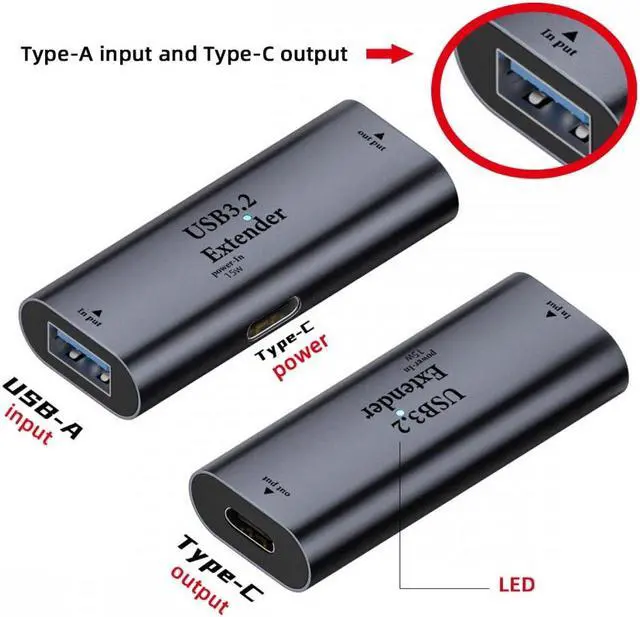 Alt view image 2 of 7 - Jimier USB 3.0 Active Repeater Adapter Type-A Female Host to Type-C Female Device Extender with Chipset for Camera Printer Computer