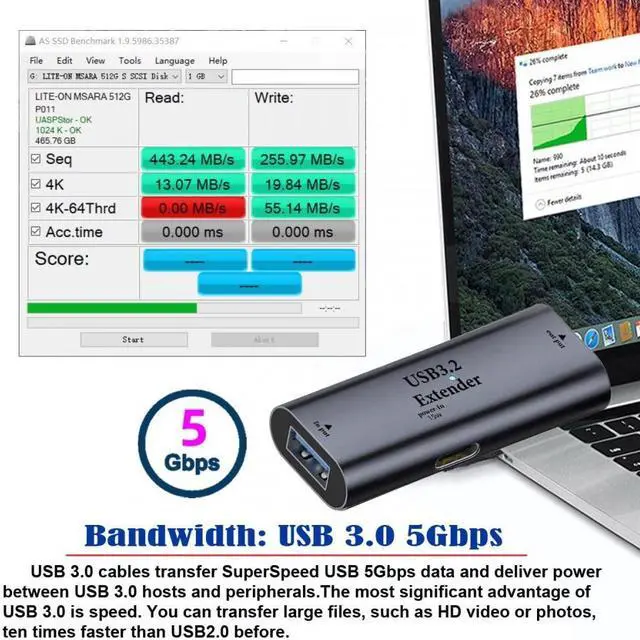 Alt view image 3 of 7 - Jimier USB 3.0 Active Repeater Adapter Type-A Female Host to Type-C Female Device Extender with Chipset for Camera Printer Computer