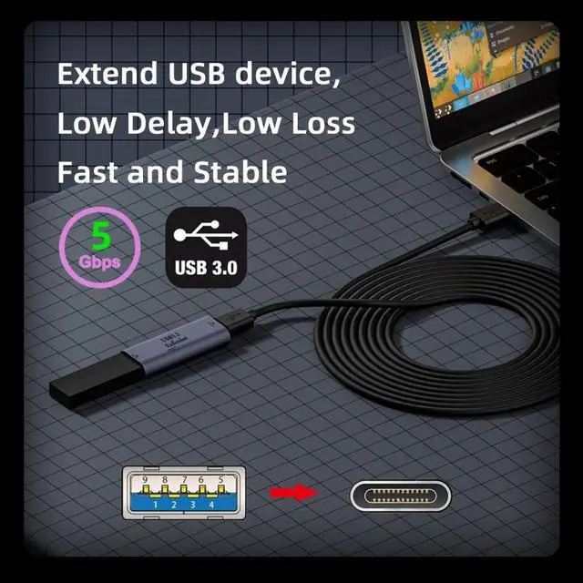 Alt view image 5 of 7 - Jimier USB 3.0 Active Repeater Adapter Type-A Female Host to Type-C Female Device Extender with Chipset for Camera Printer Computer
