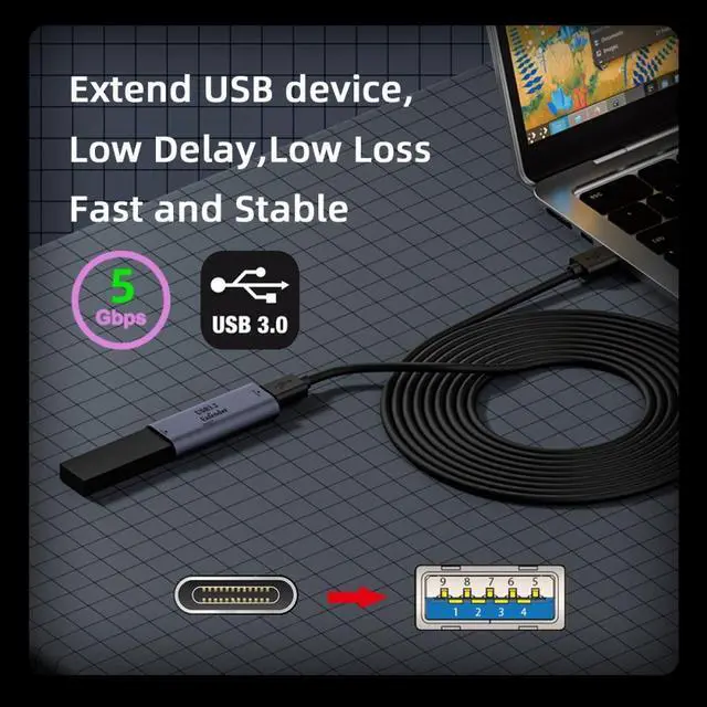 Alt view image 5 of 7 - Jimier USB 3.0 Active Repeater Adapter Type-C Female Host to Type-A Female Device Extender with Chipset for Camera Printer Computer