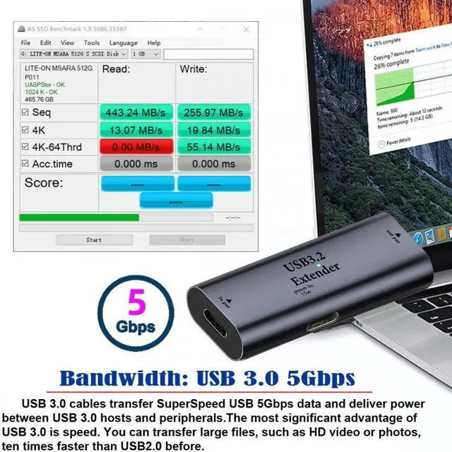 Alt view image 3 of 7 - Jimier USB 3.0 Active Repeater Adapter Type-C Female Host to Type-A Female Device Extender with Chipset for Camera Printer Computer