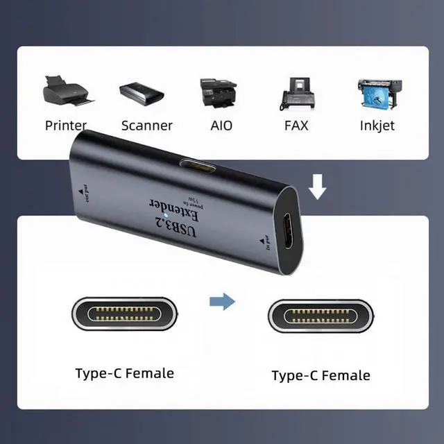 Alt view image 4 of 7 - Xiwai USB 3.0 Active Repeater Adapter Type-C Female to Type-C Female Extender with Chipset for Camera Printer Computer