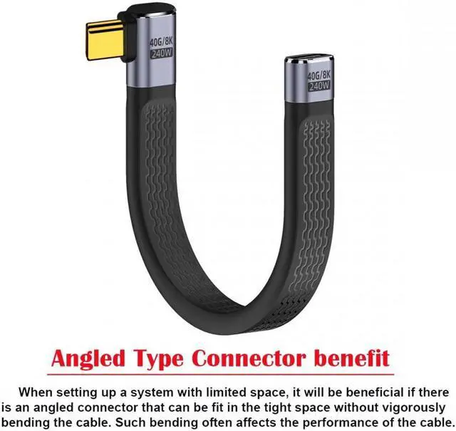 Alt view image 5 of 7 - Jimier Right Angled USB4 Extension Cable 13cm Slim Flat Male to Female 40Gbps with 240W Power and 8K@60Hz Video