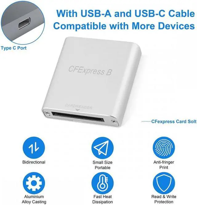 Alt view image 4 of 7 - Cablecc USB3.1 Type-C USB3.0 Type-A to CF Express Extension Card Reader CFE Type-B Support R5 Z6 Z7 CFB Memory Card