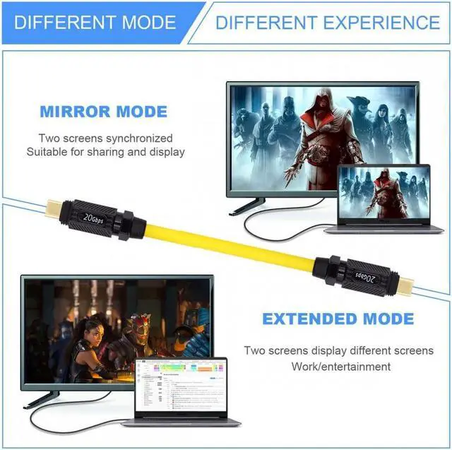 Alt view image 7 of 7 - Jimier 1.0M Ultra Soft High Flex USB-C USB4 Cable 20Gbps 140W 8K for Gaming Keyboard Mouse Type-C Male to Male Cable Power & Data
