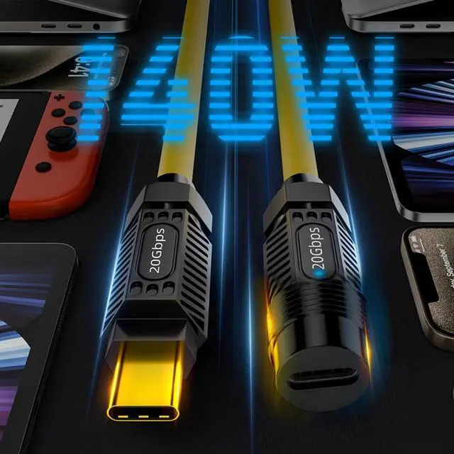 Alt view image 3 of 4 - Jimier 1.8M Stretch Coiled USB-C USB4 Cable 20Gbps 140W 8K for Gaming Keyboard Mouse Type-C Male to Female Extension Cable Power & Data