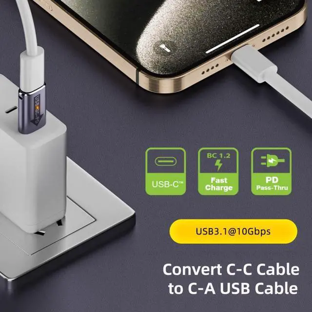 Alt view image 7 of 7 - Jimier 2pcs/lot USB 2.0 A Male QC to PD USB-C Type C Female 5Gbps Data Power Adapter for Laptop Tablet Phone