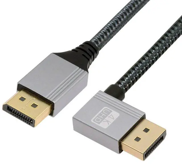 Main image of CY 100cm Left Angled DisplayPort DP to DP Cable 4K 60hz Cable Silver Sleeve Ultra-HD UHD 90 Degree for Desktop Laptop Monitor Graphics Card