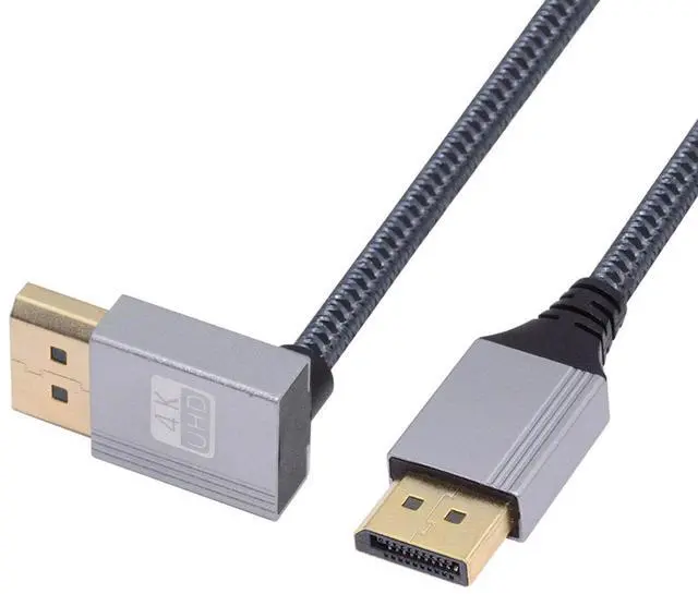 Main image of CY 200cm Up Angled DisplayPort DP to DP Cable 4K 60hz Cable Silver Sleeve Ultra-HD UHD 90 Degree for Desktop Laptop Monitor Graphics Card