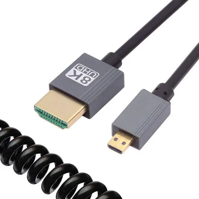 Main image of CY Micro HDMI 2.1 Male Type-D to HDMI Male 8K 60hz Stretch Coiled Cable 100cm for HDTV Camera Laptop Monitor