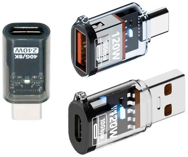 Main image of CY 3pcs/lot Type-C Smart LED USB-C to USB3.2 Type-A Adapter OTG 10Gbps 40Gbps 120W 240W Data Fast Charging Tester Detector