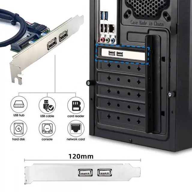 Alt view image 7 of 7 - Cablecc Internal Dual USB2.0 Female Mount Panel to Motherboard 9pin Baffle Cable with Extral SATA Power and 12cm Bracket
