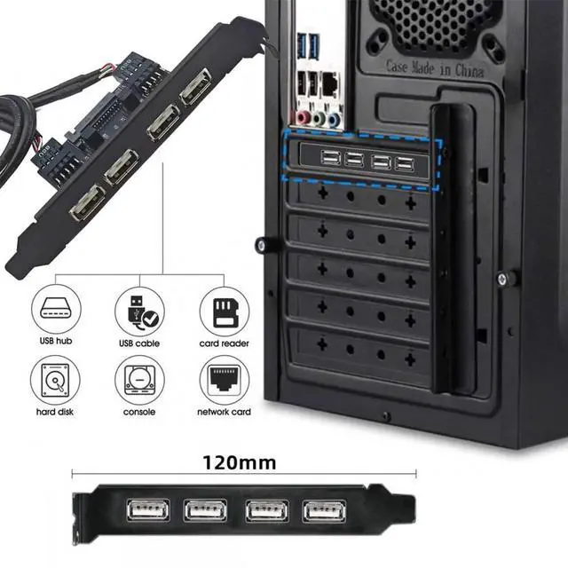 Alt view image 3 of 7 - Chenyang Internal Four USB2.0 Female Mount Panel to Motherboard 9pin Baffle Cable with Extral SATA Power and 12cm Bracket