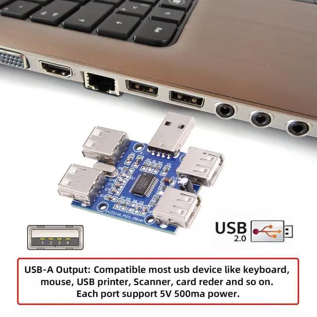 Alt view image 6 of 7 - Cablecc USB 2.0 1-to-4 Four Ports HUB PCBA PCs 4 Devices Type-A Adapter for Keyboard Mouse Scanner Printer