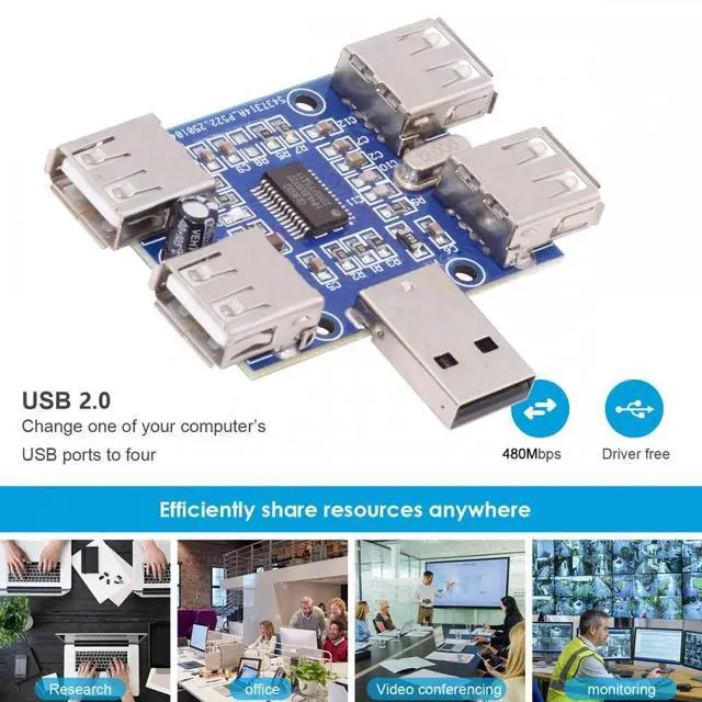 Alt view image 7 of 7 - Cablecc USB 2.0 1-to-4 Four Ports HUB PCBA PCs 4 Devices Type-A Adapter for Keyboard Mouse Scanner Printer