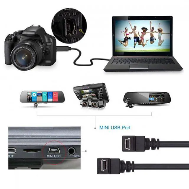 Alt view image 4 of 7 - Cablecc 2pcs/lot Down & Up Angled Mini USB B Type 5pin Male 90 Degree to USB 2.0 Male Power Data Cable 50cm