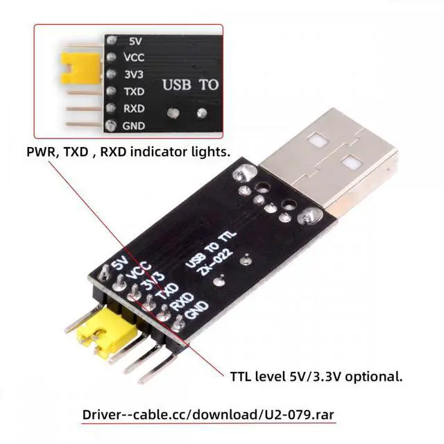 Alt view image 4 of 7 - Chenyang USB2.0 Type-A To TTL Converter UART STC Module Serial Programmer CH340G CH340 3.3V 5V Adapter Replace PL-2303