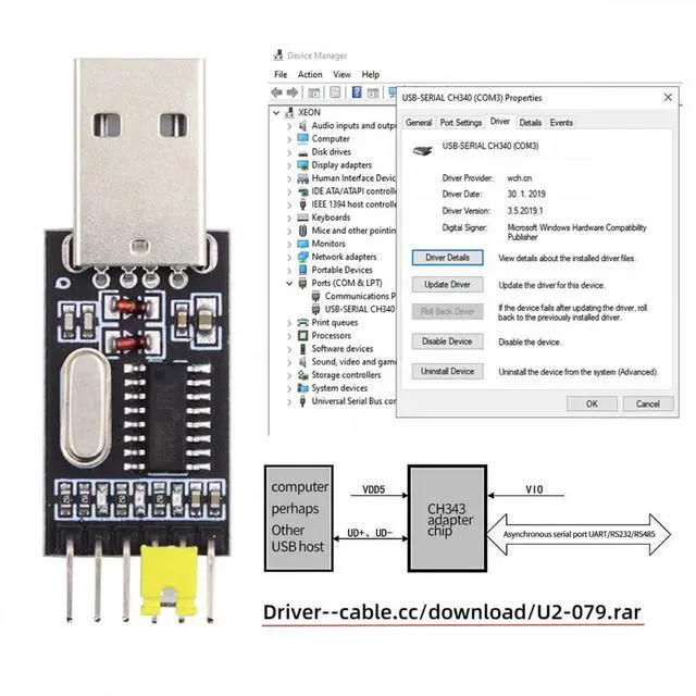 Alt view image 3 of 7 - Chenyang USB2.0 Type-A To TTL Converter UART STC Module Serial Programmer CH340G CH340 3.3V 5V Adapter Replace PL-2303