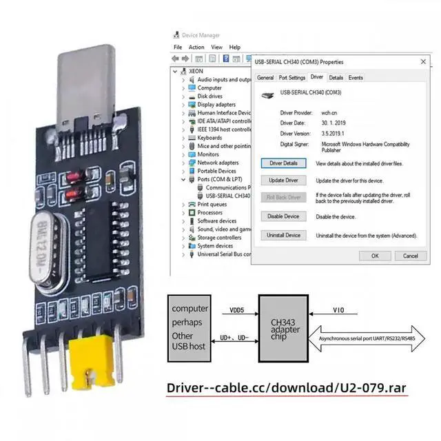 Alt view image 3 of 7 - Cablecc USB-C Type-C Male To TTL Converter UART STC Module Serial Programmer CH340G CH340 3.3V 5V Adapter Replace PL-2303