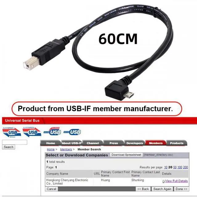 Alt view image 5 of 7 - CY Left Angled 90 Degree Micro USB OTG to Standard B Type Cable for Printer Scanner Disk Lectronic Musical Instrument Midi Keyboard (60cm)