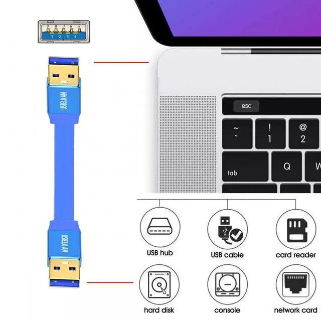 Alt view image 7 of 7 - Chenyang Ultra Flat Slim USB 3.0 Type-A Male to USB3.0 A Male Cable Extension Blue 5Gbps for Disk SSD Camera Data