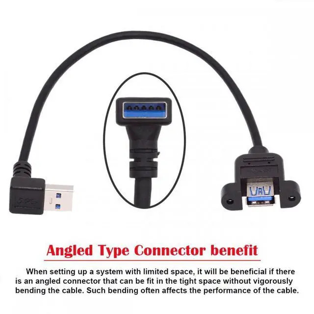 Alt view image 7 of 7 - CY Down Angled USB 3.0 Male to Female Type-A Panel Type Header Cable 90 Degree Connector 30cm