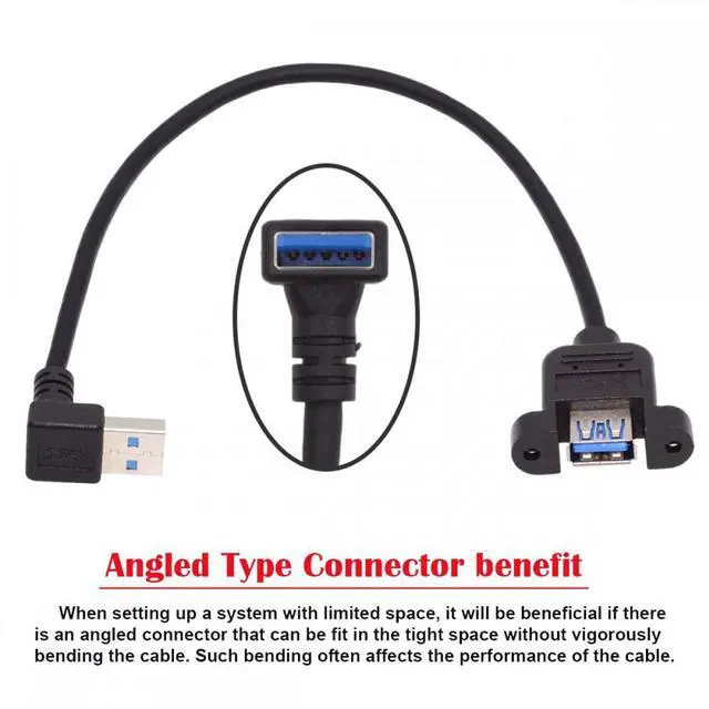 Alt view image 7 of 7 - CY Up Angled USB 3.0 Male to Female Type-A Panel Type Header Cable 90 Degree Connector 30cm