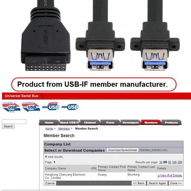Alt view image 3 of 7 - CY Ultra Flat Slim Dual Port USB 3.0 Female Type-A Panel Type to Motherboard 20Pin 19Pin Header Cable 50cm