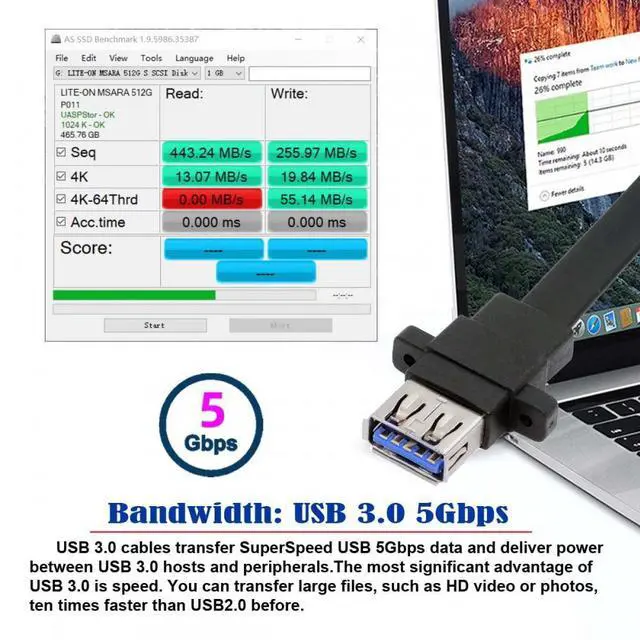 Alt view image 2 of 7 - CY Ultra Flat Slim Dual Port USB 3.0 Female Type-A Panel Type to Motherboard 20Pin 19Pin Header Cable 50cm