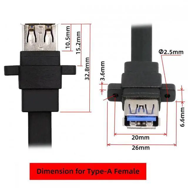 Alt view image 7 of 7 - CY Ultra Flat Slim Dual Port USB 3.0 Female Type-A Panel Type to Motherboard 20Pin 19Pin Header Cable 50cm