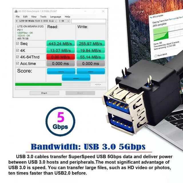 Alt view image 3 of 7 - Cablecc Stackable Dual Port USB 3.0 Female Type-A DIP Type to Motherboard 20Pin 19Pin Header Cable with Fixed Feet 50cm