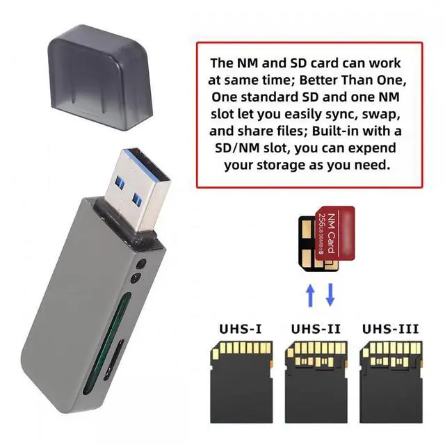 Alt view image 3 of 7 - CY USB 3.0 to Nano Memory NM Card & SD Card Reader Writer for Camera & Laptop & Tablet & Mate Serial Phone