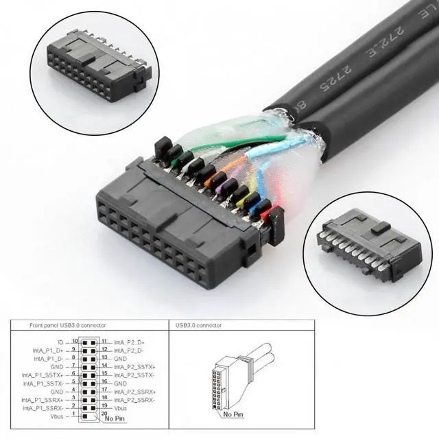 Alt view image 3 of 7 - Cablecc Left Angled USB 3.0 20Pin 19Pin Male Low Profile to Female Extension 5Gbps Cable 90 Degree for Motherboard