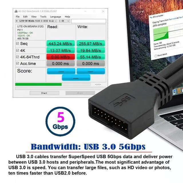 Alt view image 4 of 7 - Cablecc Left Angled USB 3.0 20Pin 19Pin Male Low Profile to Female Extension 5Gbps Cable 90 Degree for Motherboard