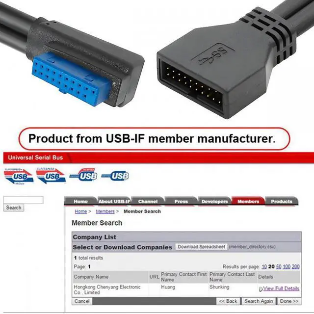 Alt view image 3 of 7 - CY Cable Right Angled USB 3.0 20Pin 19Pin Male Low Profile to Female Extension 5Gbps Cable 90 Degree for Motherboard