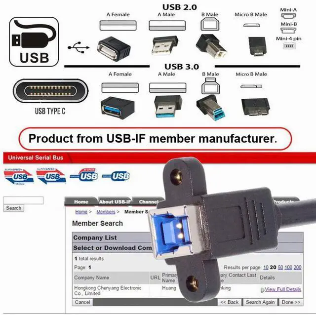 Alt view image 4 of 7 - CY Cable USB 3.0 Type-B Female to USB3.0 Type-A Male Cable Extension 5Gbps for Disk SSD Camera Data 30cm