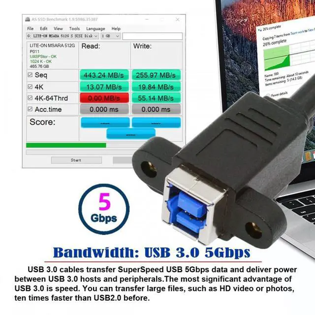Alt view image 2 of 7 - CY Cable USB 3.0 Type-B Female to USB3.0 Type-A Male Cable Extension 5Gbps for Disk SSD Camera Data 30cm