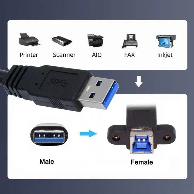 Alt view image 6 of 7 - CY Cable USB 3.0 Type-B Female to USB3.0 Type-A Male Cable Extension 5Gbps for Disk SSD Camera Data 30cm
