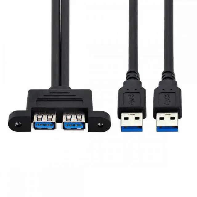 Main image of CY Cable Dual USB 3.0 Male to Female Type-A Panel Type Header Cable Horizontal Flat Connector Dual Ports 50cm