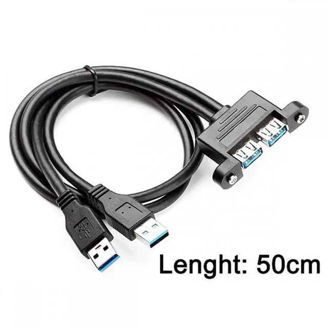Alt view image 2 of 7 - CY Cable Dual USB 3.0 Male to Female Type-A Panel Type Header Cable Horizontal Flat Connector Dual Ports 50cm