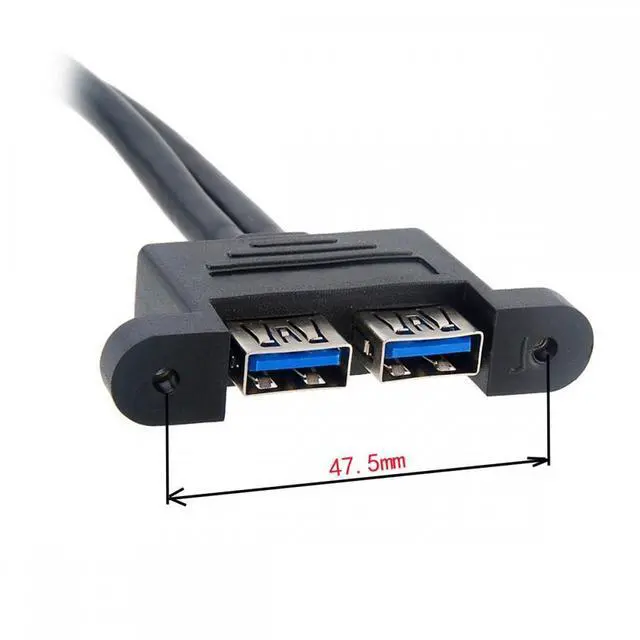 Alt view image 7 of 7 - CY Cable Dual USB 3.0 Male to Female Type-A Panel Type Header Cable Horizontal Flat Connector Dual Ports 50cm