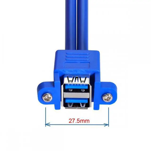 Alt view image 2 of 7 - Cablecc Combo Dual USB 3.0 Male to Stackable Female Extension Cable 50cm with Screw Panel Mount Holes