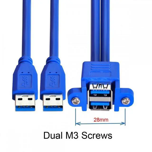 Alt view image 3 of 7 - Cablecc Combo Dual USB 3.0 Male to Stackable Female Extension Cable 50cm with Screw Panel Mount Holes