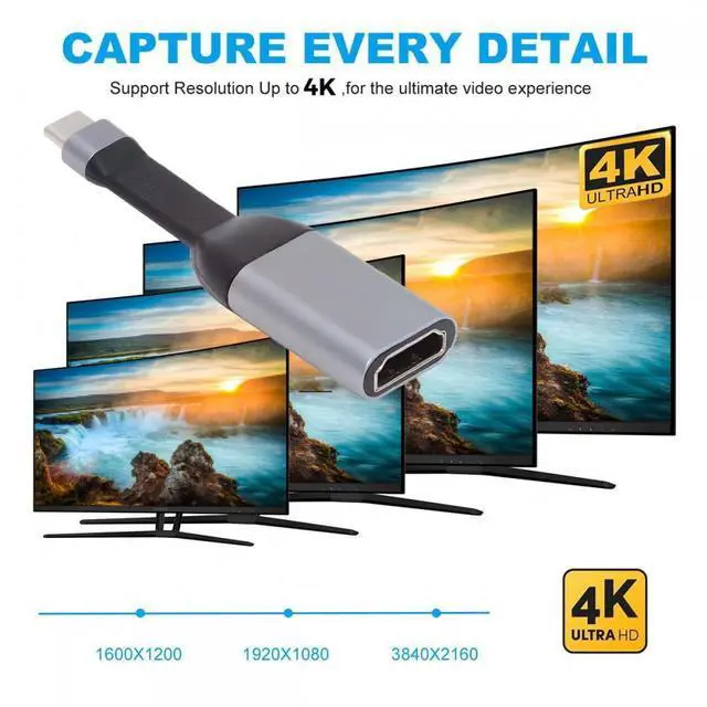 Alt view image 2 of 7 - CY Cable USB-C Type-C Source to HDMI 4K 60hz Sink HDTV Adapter Ultra Slim Flat Cable 1080p for Laptop Tablet Phone