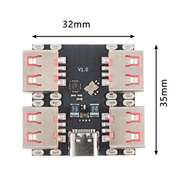 Alt view image 3 of 7 - Jimier USB 2.0 1-to-4 Four Ports HUB PCBA PCs 4 Devices Type-C for Keyboard Mouse Scanner Printer