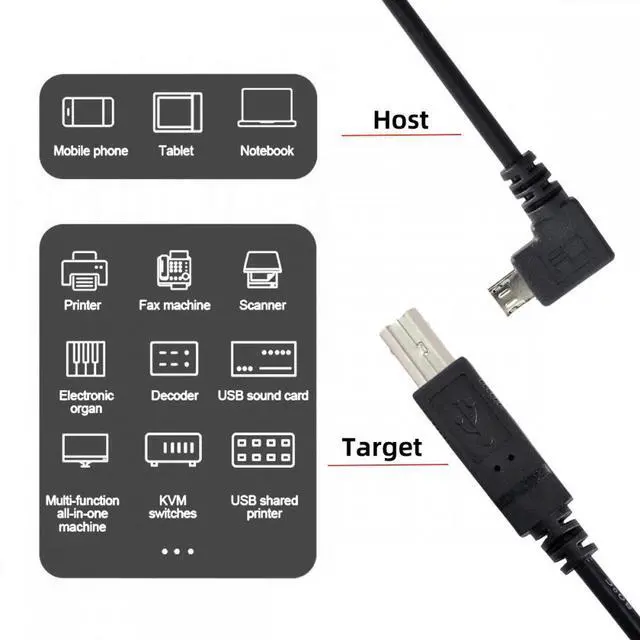 Alt view image 4 of 7 - Jimier Right Angled 90 Degree Micro USB OTG to Standard B Type Cable for Printer Scanner Disk Lectronic Musical Instrument Midi Keyboard (30cm)