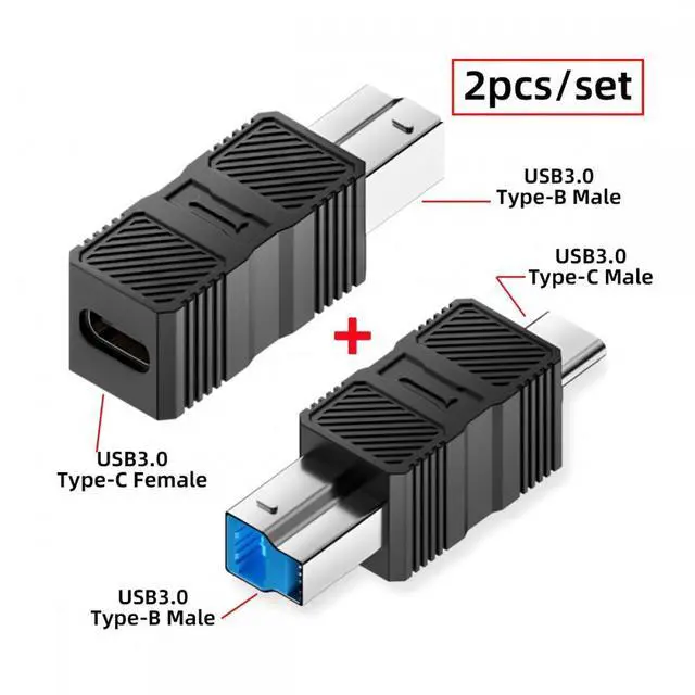 Alt view image 2 of 7 - Jimier 2pcs/lot USB 3.0 Type-B Male to USB3.0 Type-C Male Female Adapter Extension 5Gbps for Disk SSD Camera Data