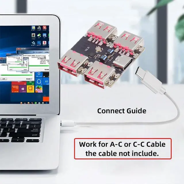 Alt view image 6 of 7 - Jimier USB 2.0 1-to-4 Four Ports HUB PCBA PCs 4 Devices Type-C for Keyboard Mouse Scanner Printer