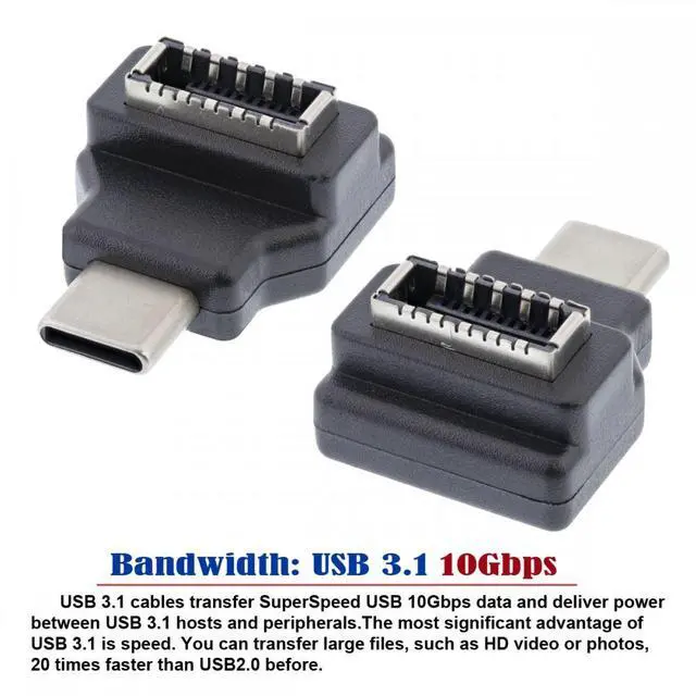 Alt view image 6 of 7 - CY Cable Type-C USB-C Male to Type-E USB 3.1 Front Panel Header Female Motherboard Extension Data Adapter 90 Degree Angled